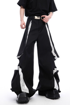 Deconstructed Contrast Stitch Wide-Leg Pants