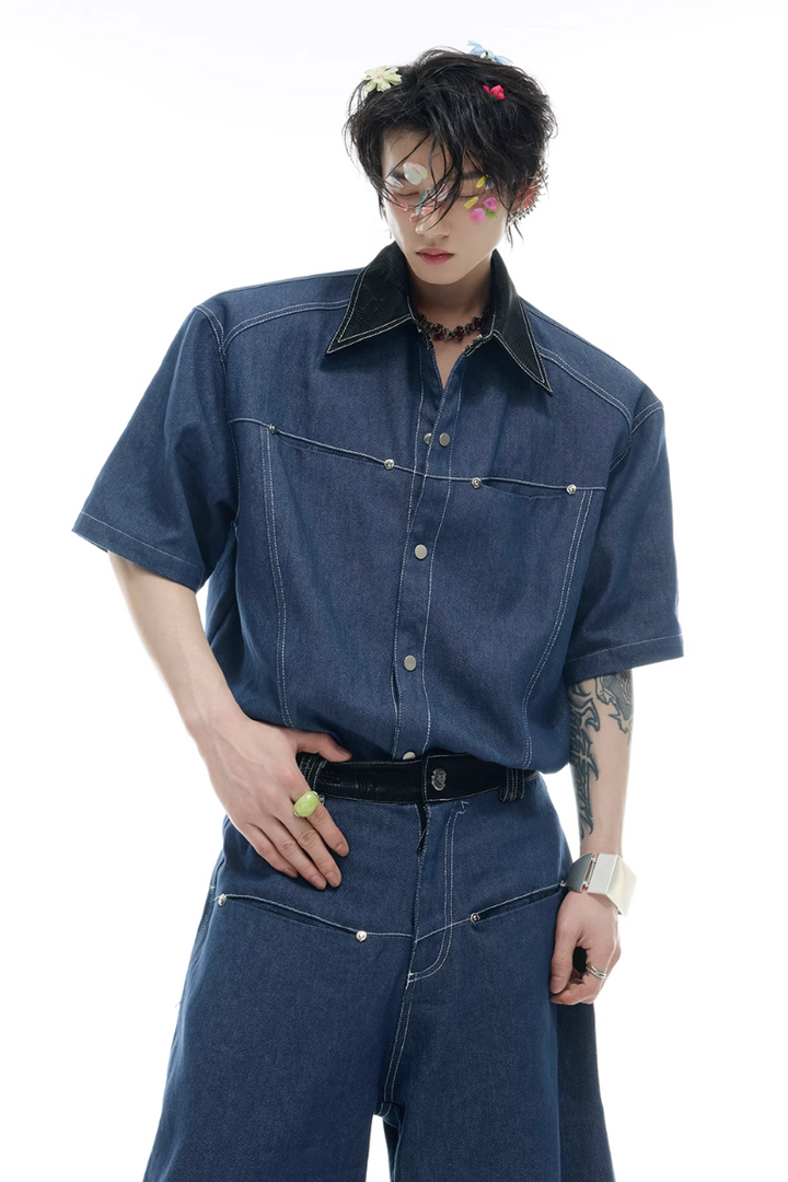 Snakeskin Patchwork Denim Shirt