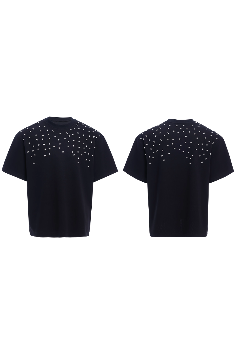 Hand-Sewn Rhinestone Cotton Tee