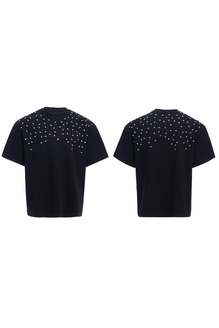 Hand-Sewn Rhinestone Cotton Tee