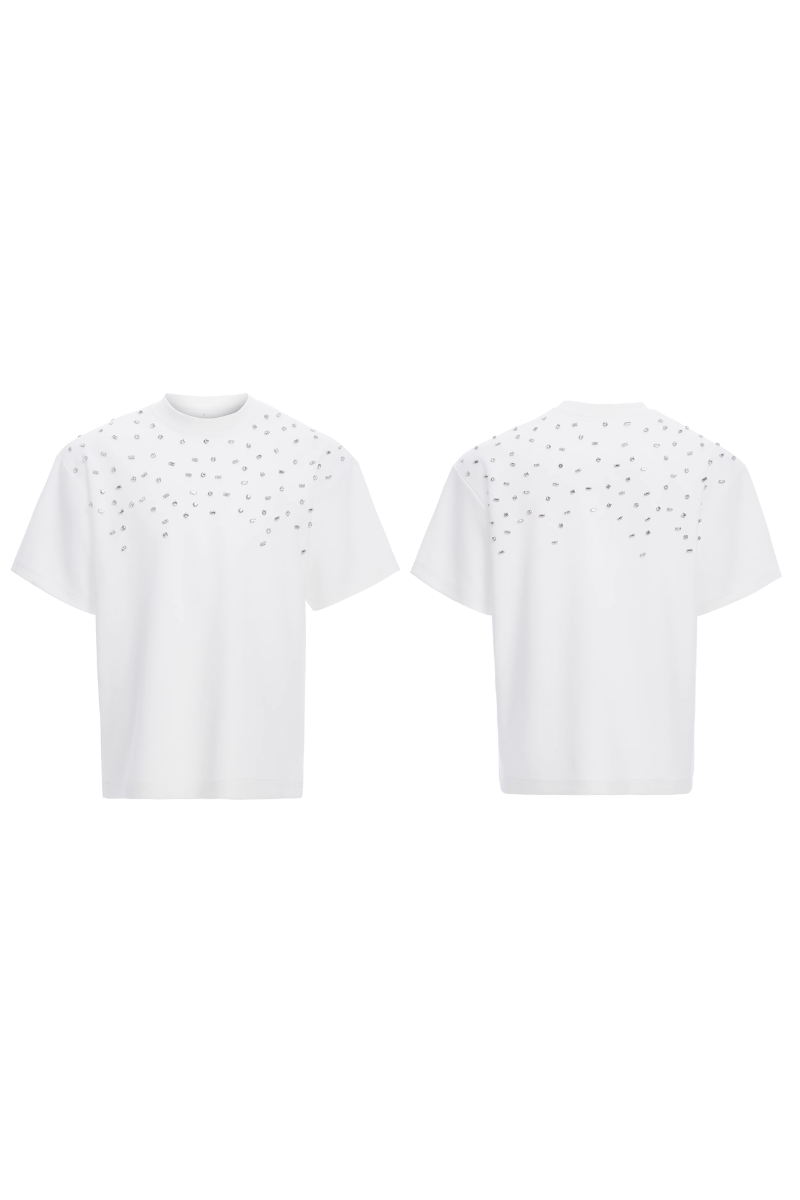 Hand-Sewn Rhinestone Cotton Tee