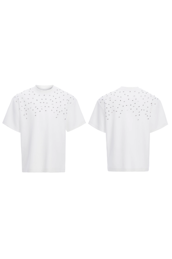 Hand-Sewn Rhinestone Cotton Tee