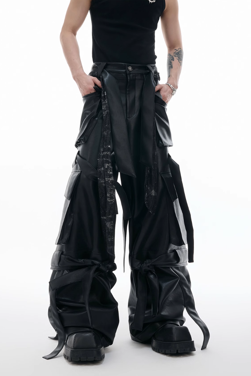 Vintage Strap Pocket Leather Pants