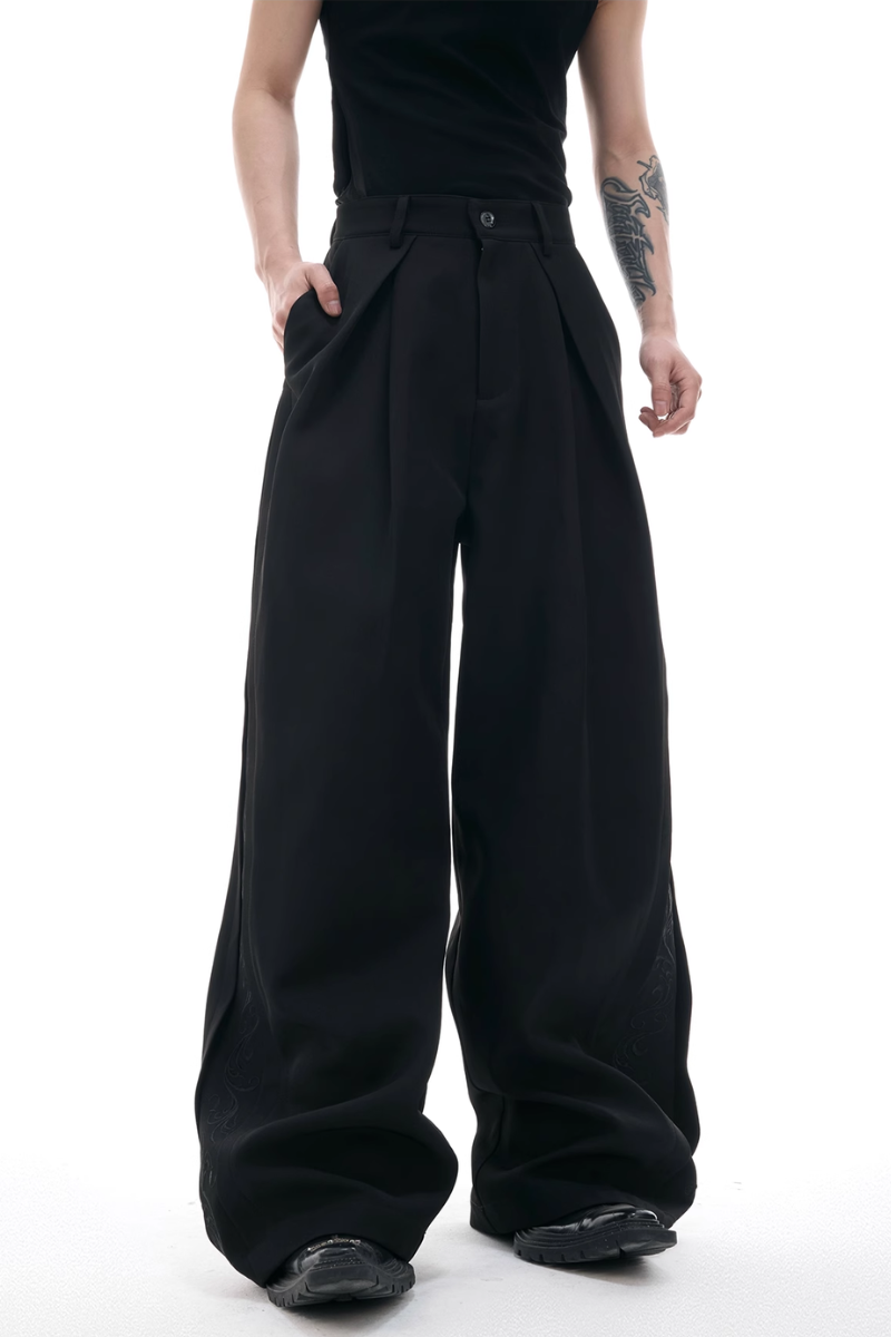 Embroidered Pleated Vintage Trousers