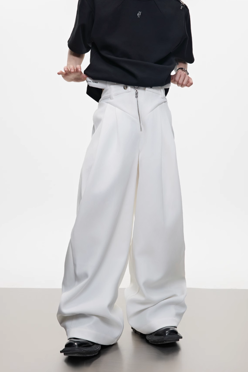 Zipper Detail Wide Leg Trousers