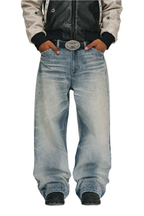 Washed Rhinestone Straight Jeans