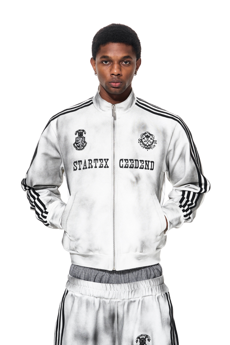 Distressed Striped Track Jacket