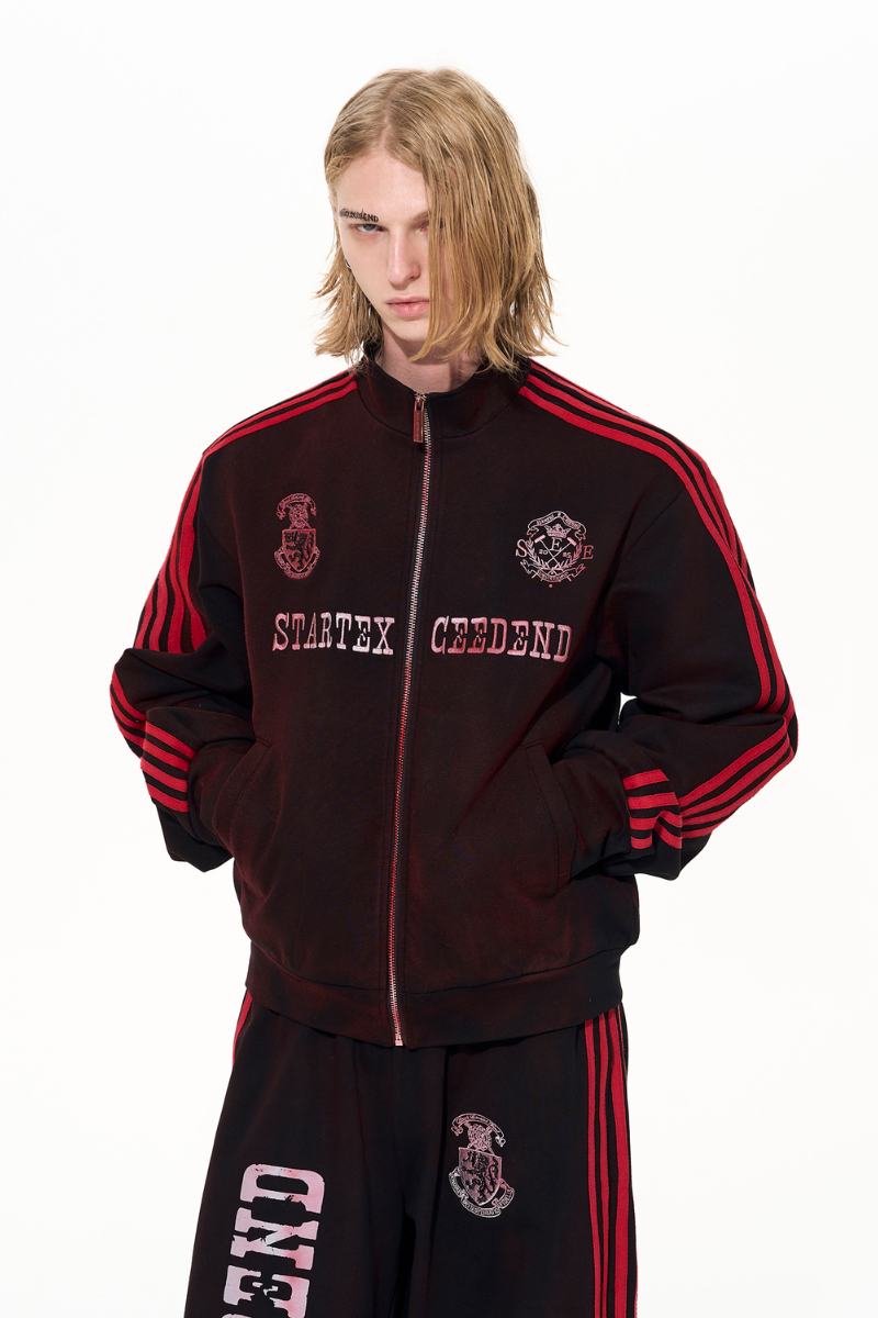 Distressed Striped Track Jacket