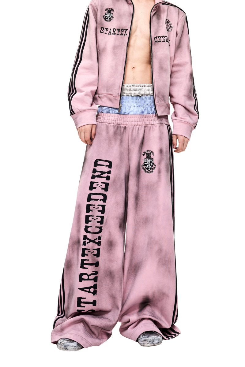 Distressed Striped Double Waist Trackpants