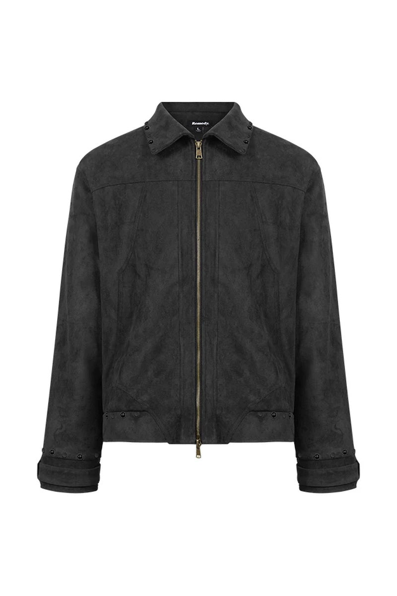 Studded Suede Crop Jacket — Black front