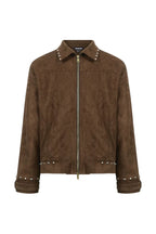 Studded Suede Crop Jacket — Dark Brown front