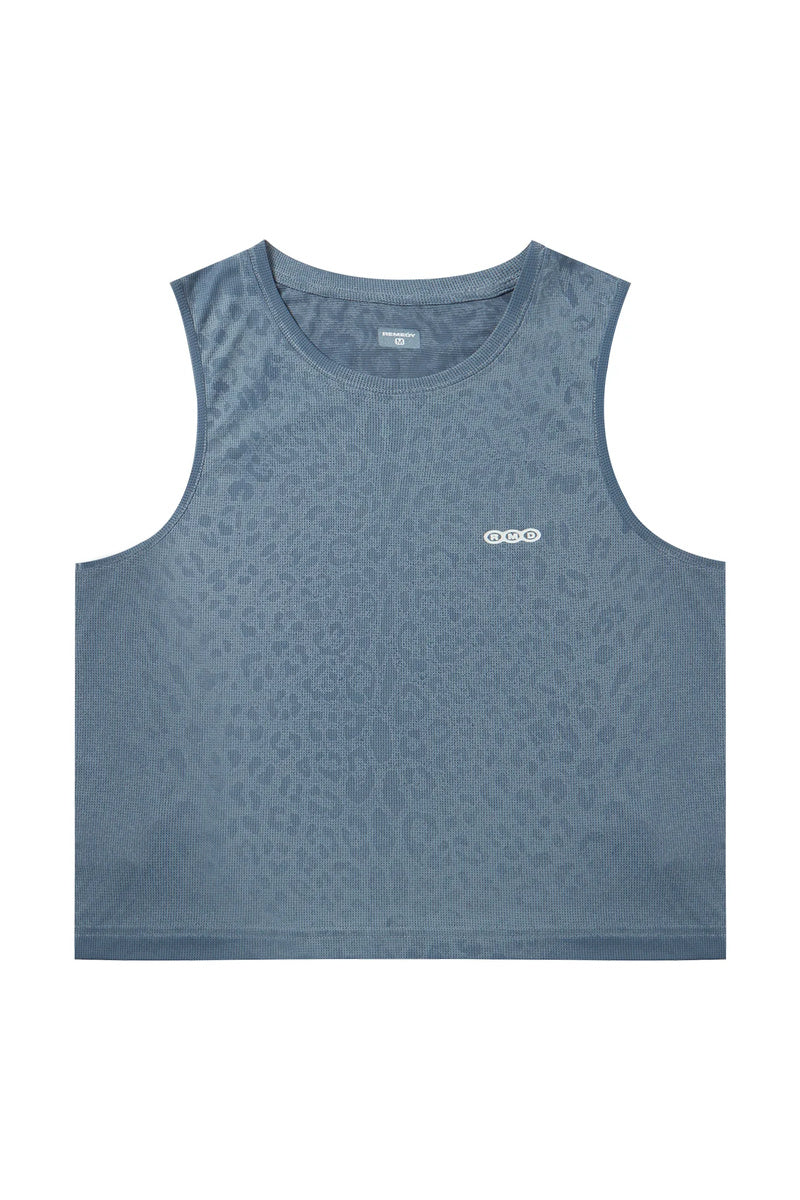 Sweat-Reactive Leopard Crop Tank — Grey Blue front