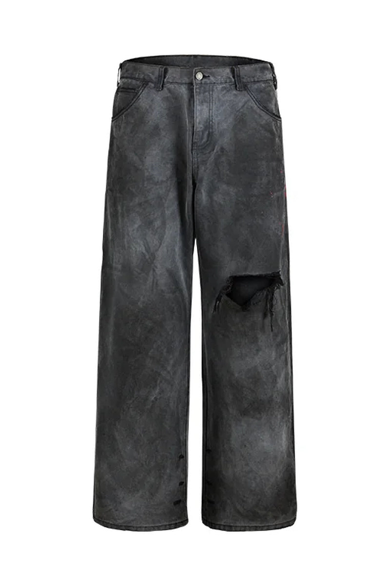 Distressed Straight Workwear Pants — Black Distressed front