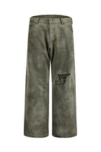 Distressed Straight Workwear Pants — Green Distressed front
