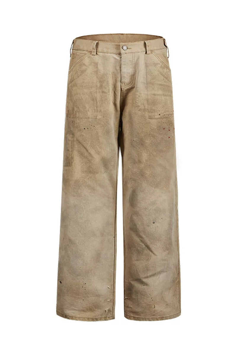 Distressed Straight Workwear Pants — Khaki front