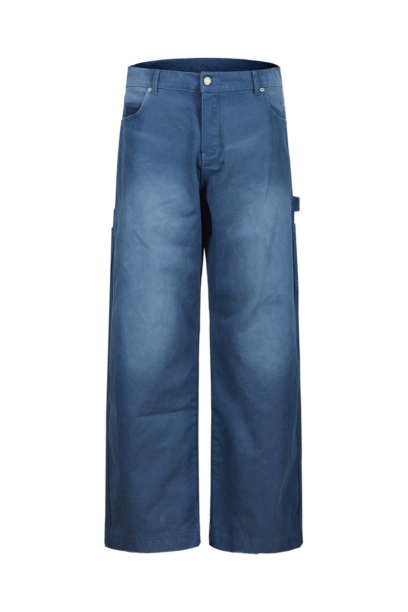 Washed Wide-Leg Work Pants — Dark Blue front