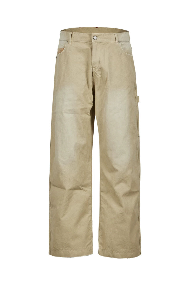 Washed Wide-Leg Work Pants — Yellow front