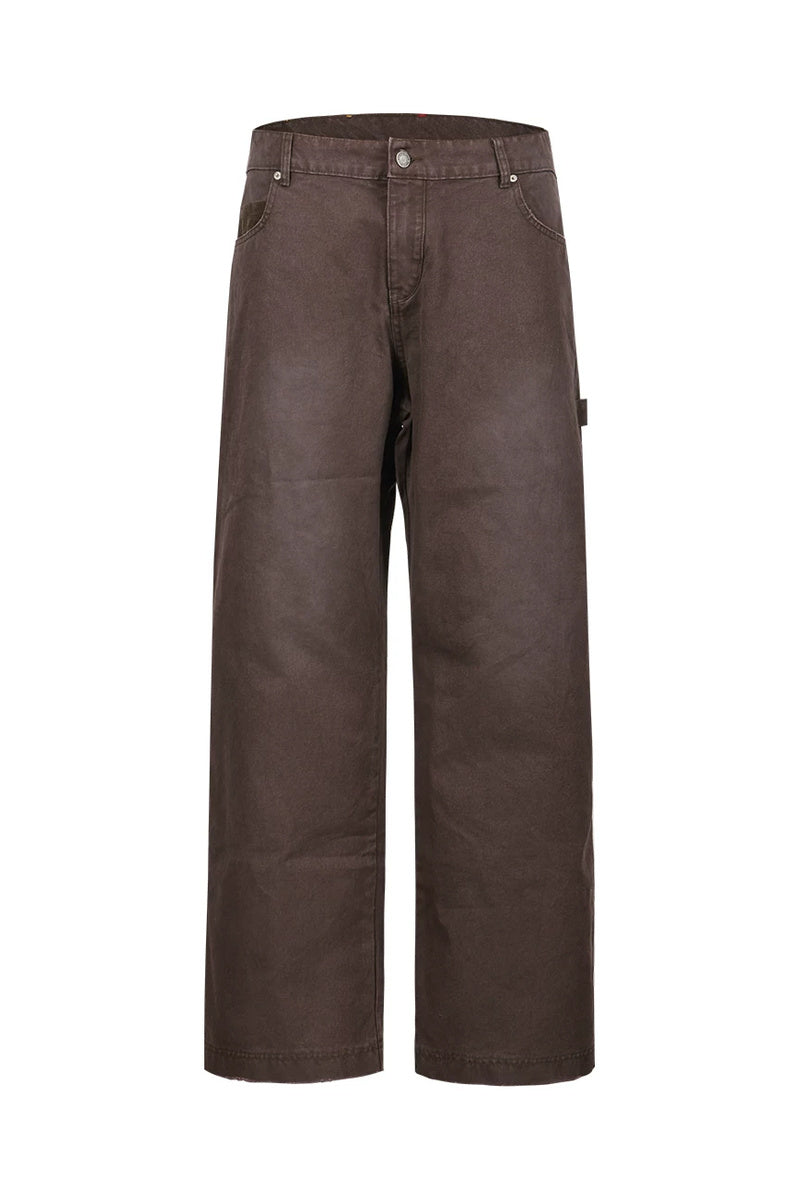 Washed Wide-Leg Work Pants — Dark Coffee front