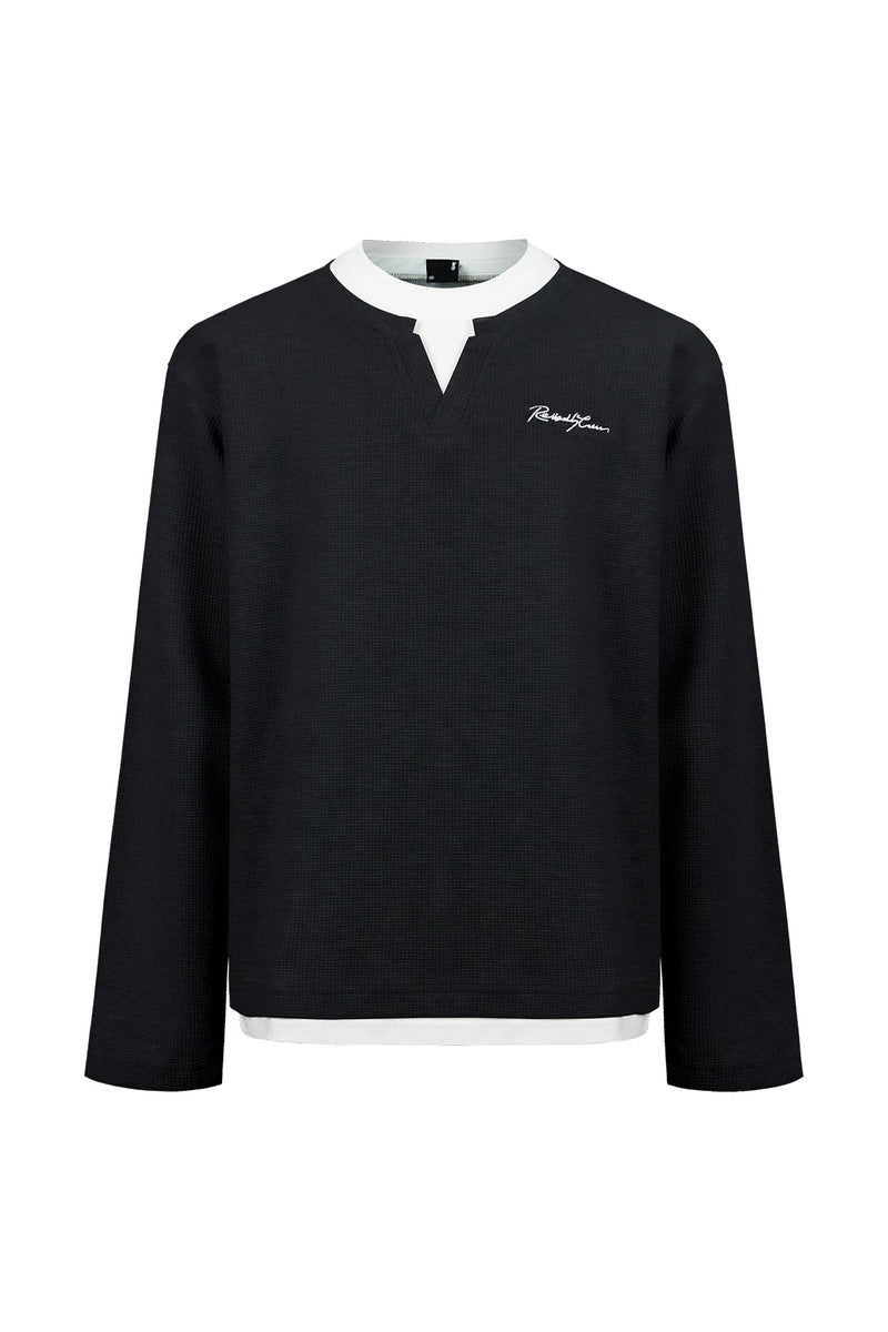 Waffle Layered Long Sleeve Tee — Black front