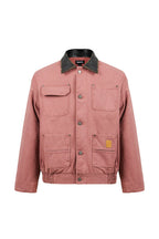 Leather Collar Workwear Jacket — Salmon front