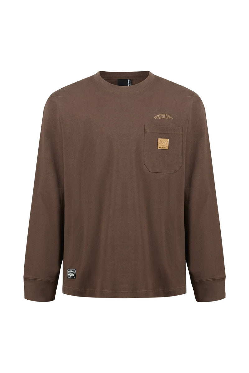 Graphic Cargo-Pocket Longsleeve Tee — Coffee front
