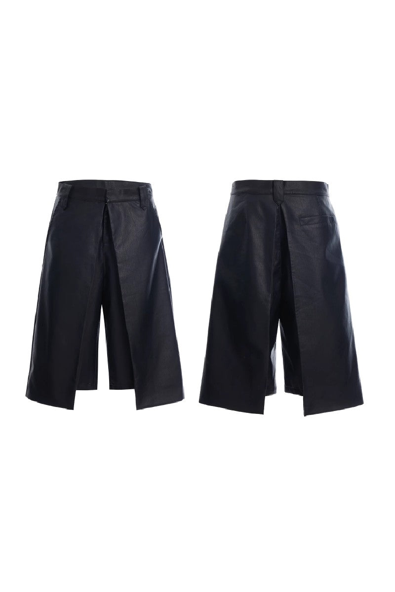 Double Layer Faux Leather Shorts