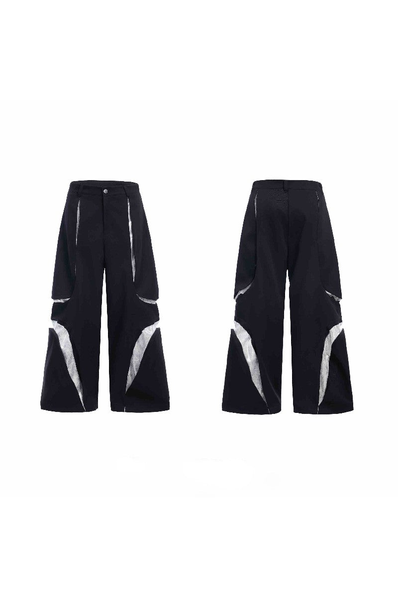 Deconstructed Contrast Stitch Wide-Leg Pants