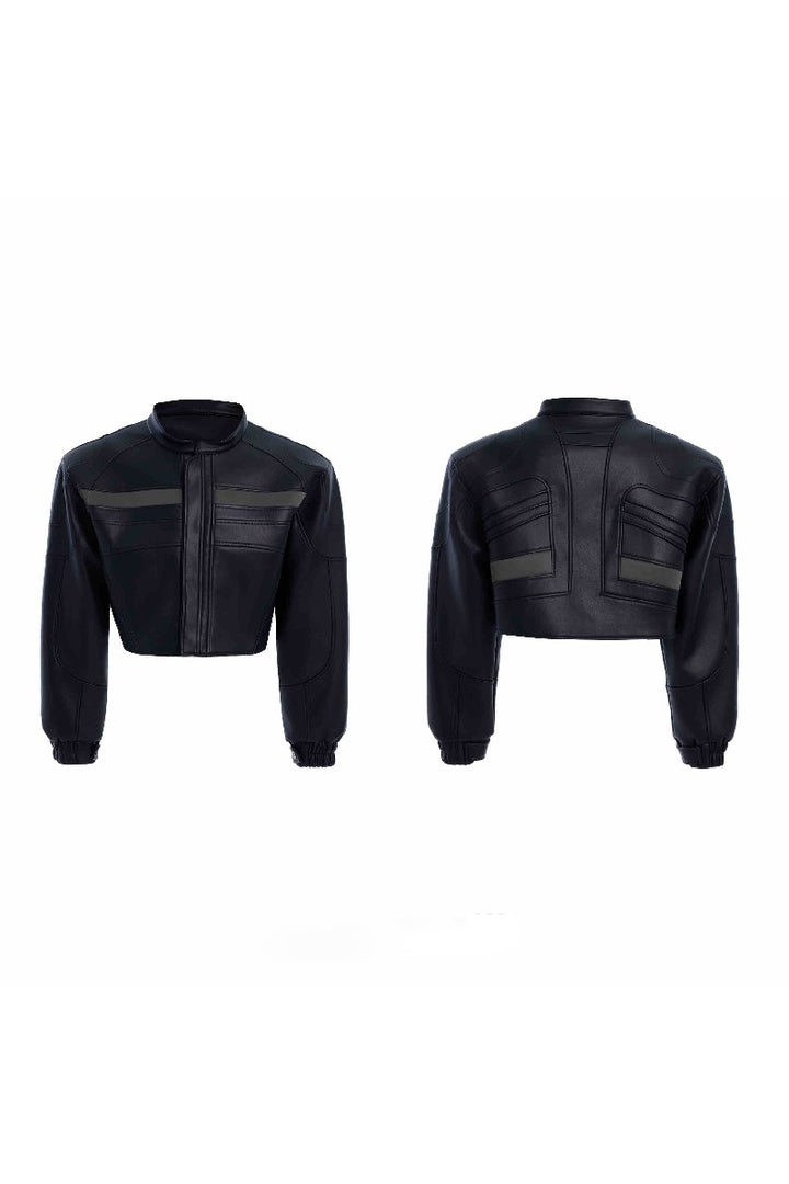 Deconstructed Patchwork Short Leather Jacket