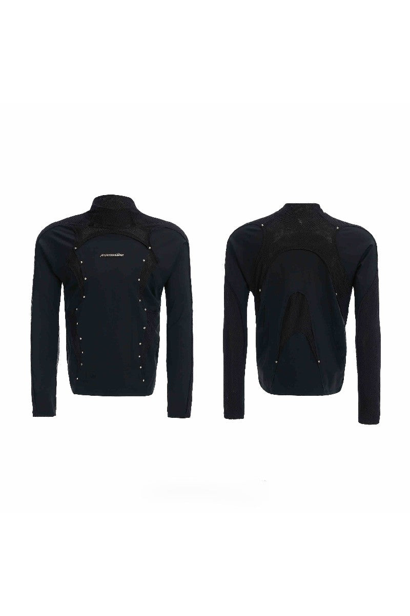 Deconstructed Mesh Panel Studded Turtleneck Tee