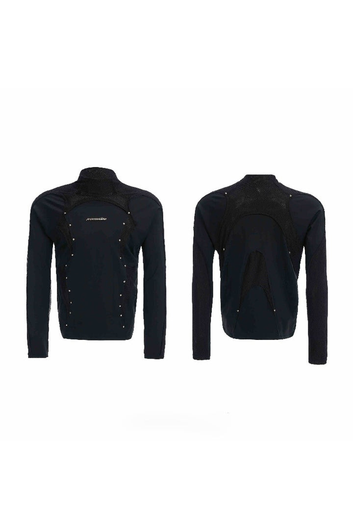 Deconstructed Mesh Panel Studded Turtleneck Tee