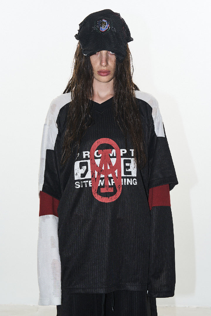 Textured Colorblock Layered Graphic Jersey