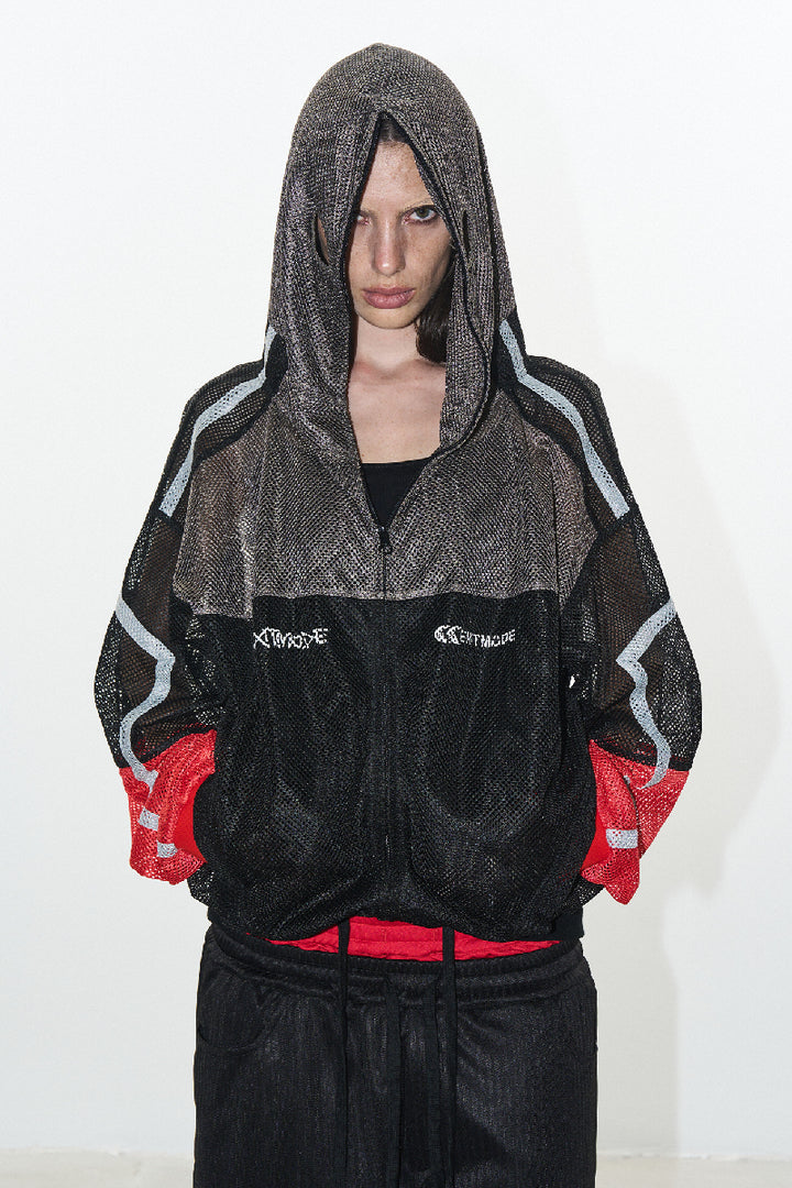 Mesh Colorblock Hooded Mask Jacket