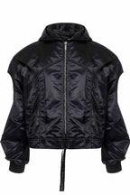 Cropped Hooded Ruched Sleeve Bomber Jacket