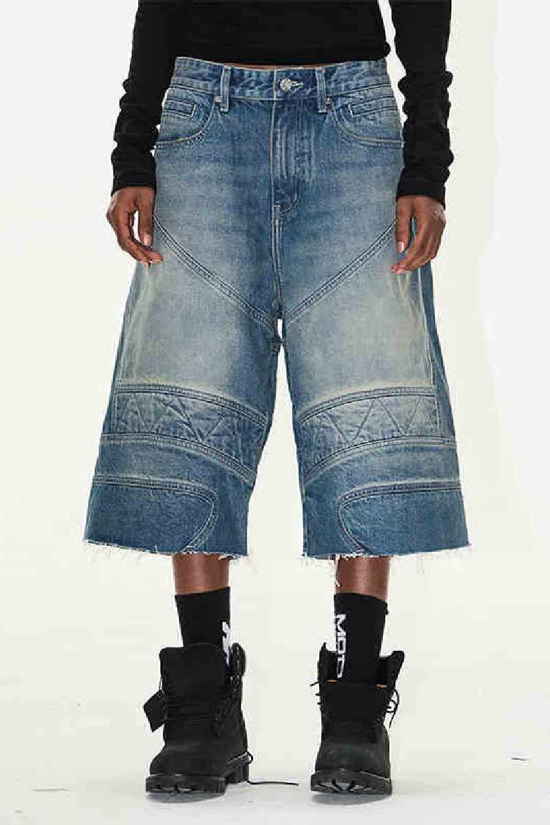 Washed Biker Raw Shorts