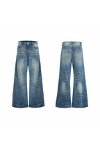 Distressed Creased Flare Denim