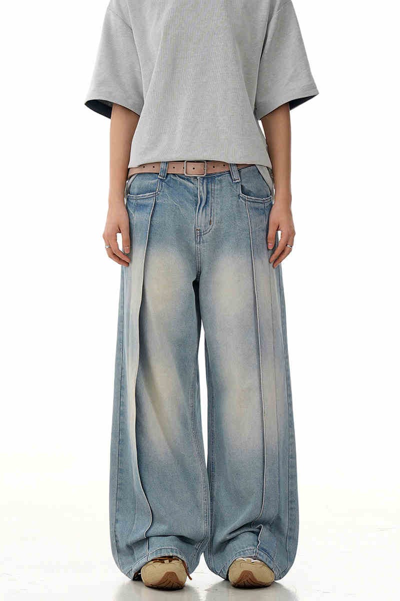 Deconstructed Straight Leg Jeans