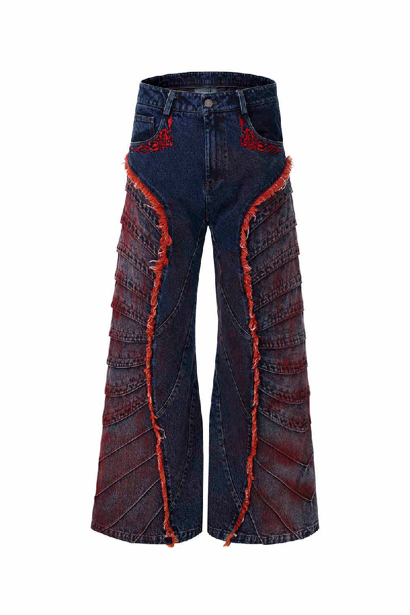 Rose Embroidered Deconstructed Jeans