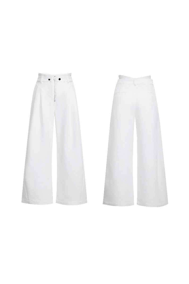 Zipper Detail Wide Leg Trousers