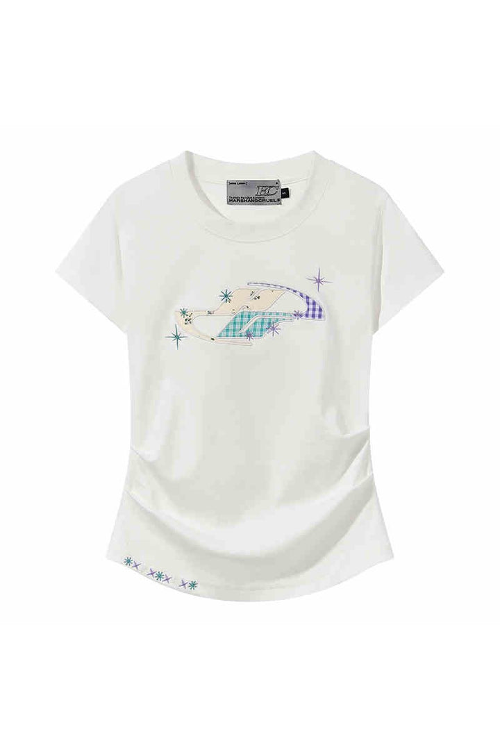 Floral Patch Pleated Slim Tee
