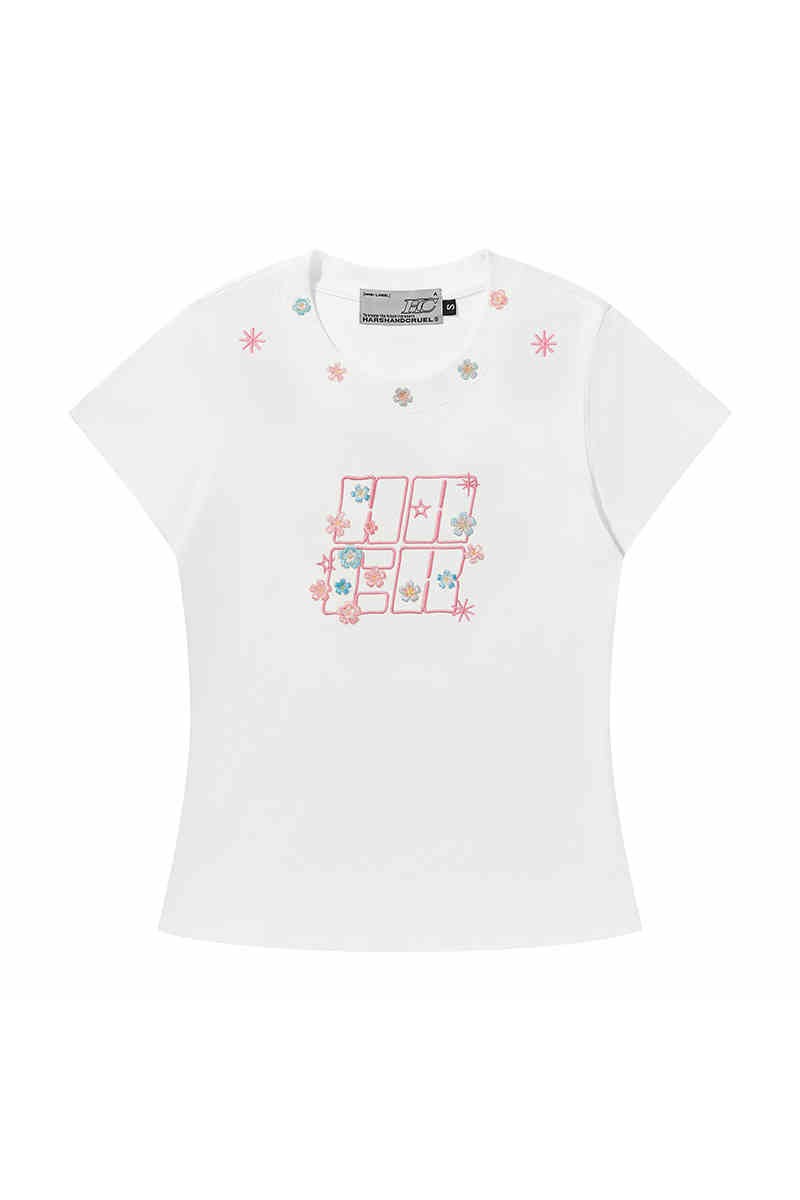 Floral Embroidered Logo Slim Tee