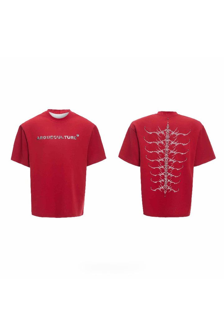 Studded Embroidered Spine Cotton Tee