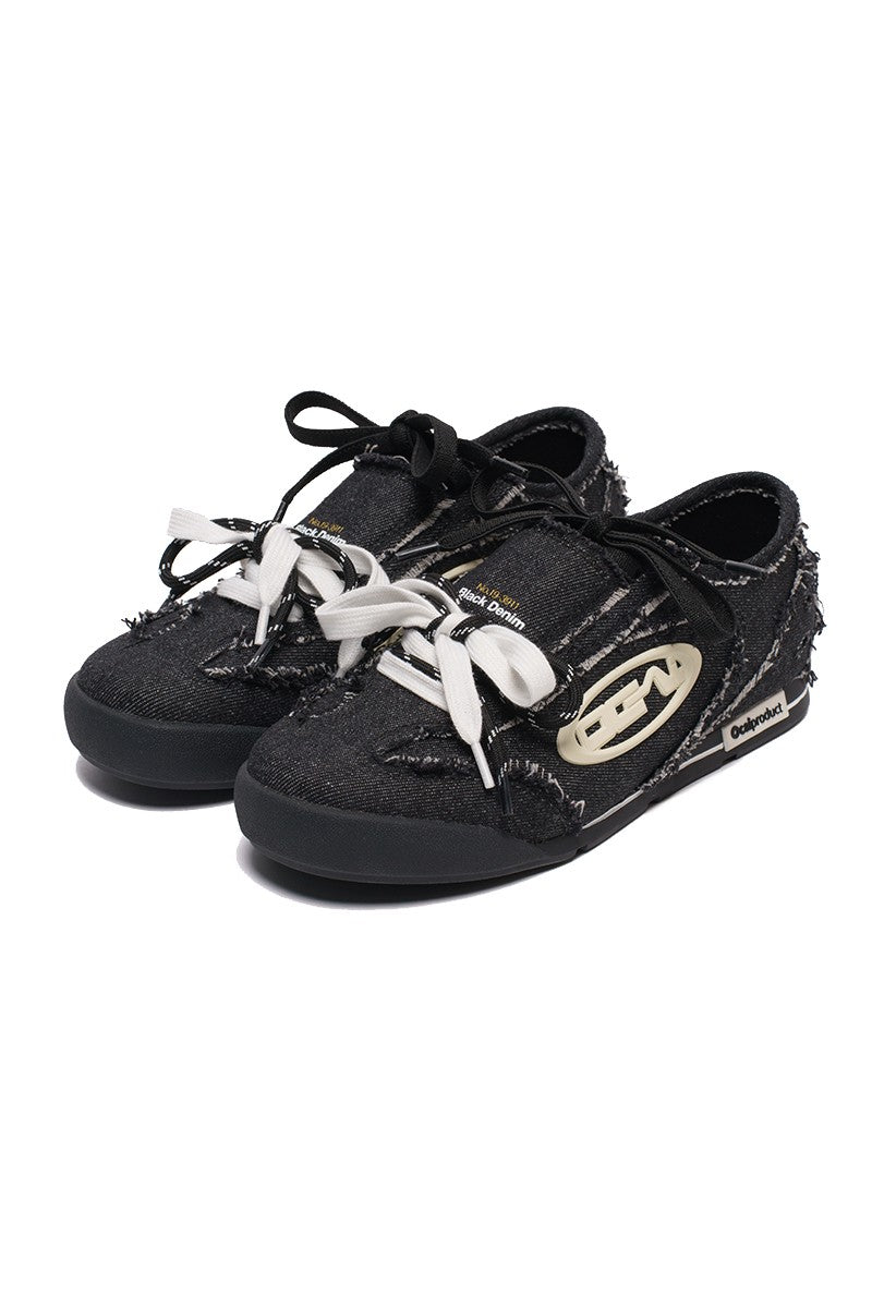College Black Denim Trainer Sneakers