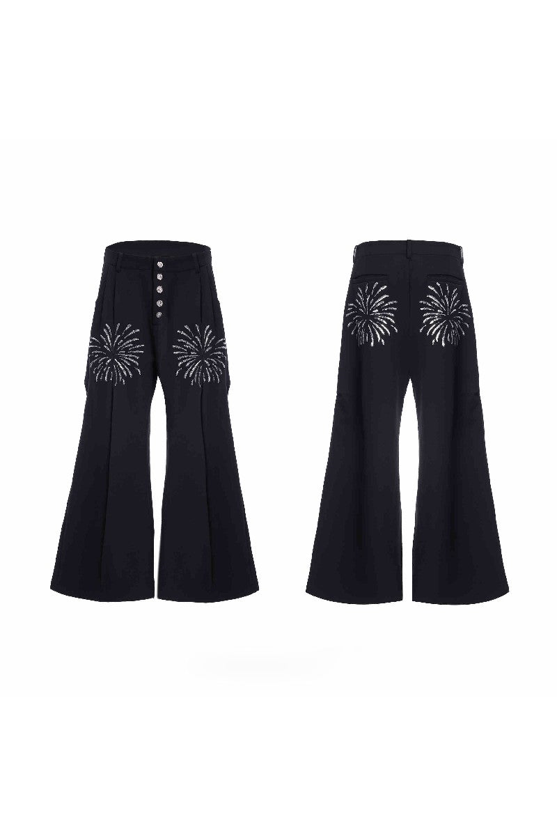 Sequin Flame Metal Button Flare Pants
