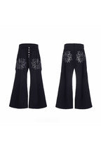 Sequin Flame Metal Button Flare Pants