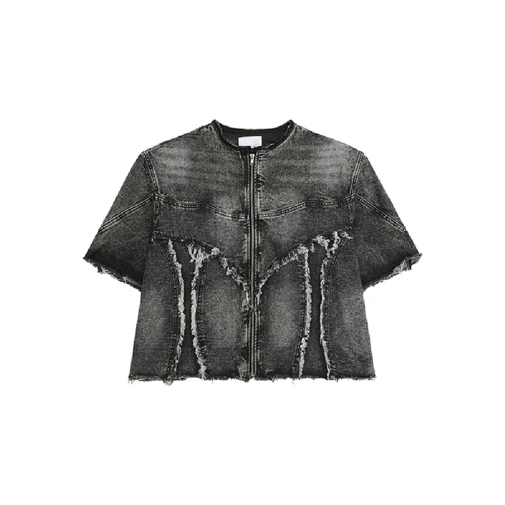 Frayed Patchwork Zip Shirt