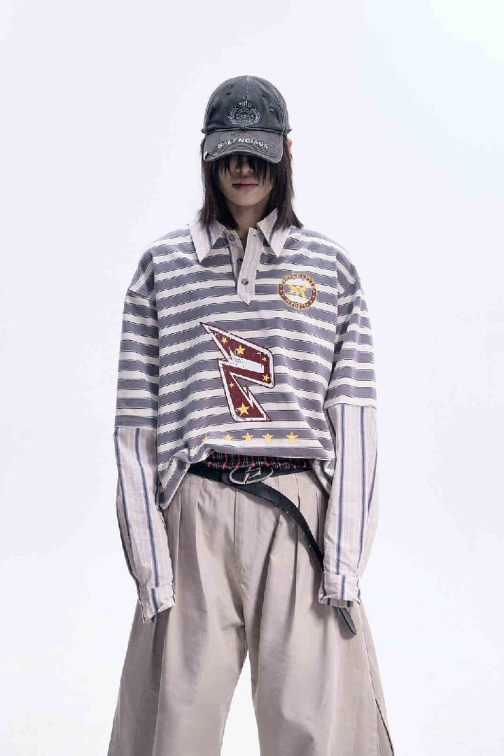 Striped Layered Longsleeve Polo Tee