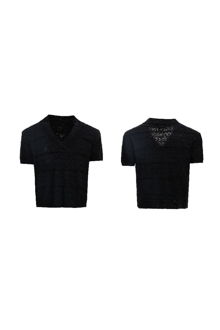 Embroidered V-Neck Knit Tee