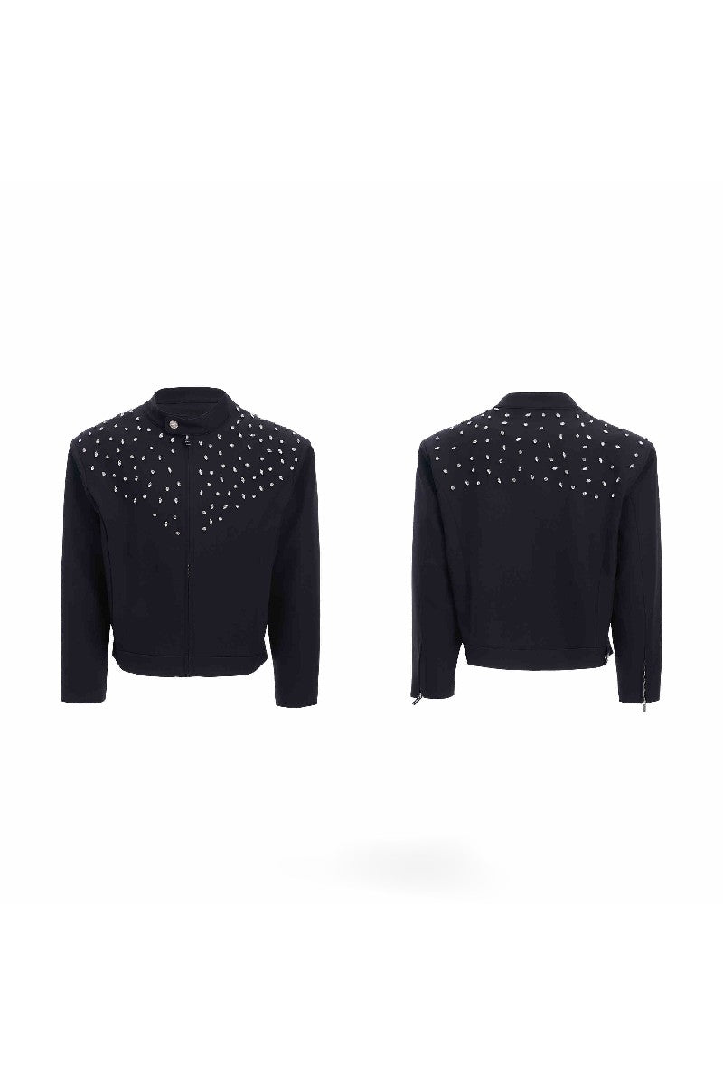 Hand-Embellished Rhinestone Harrington Jacket