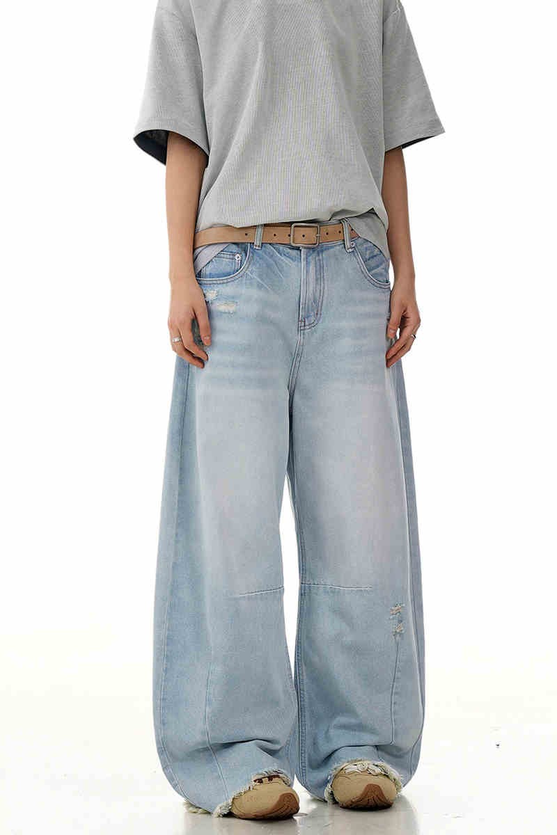 Blue Deconstructed Cropped Jeans