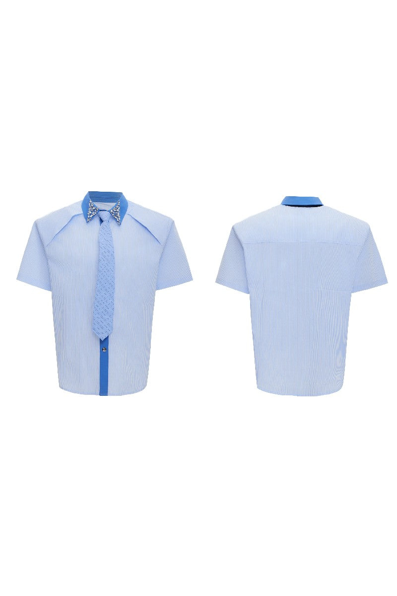 Rhinestone Stripe Patchwork Shirt